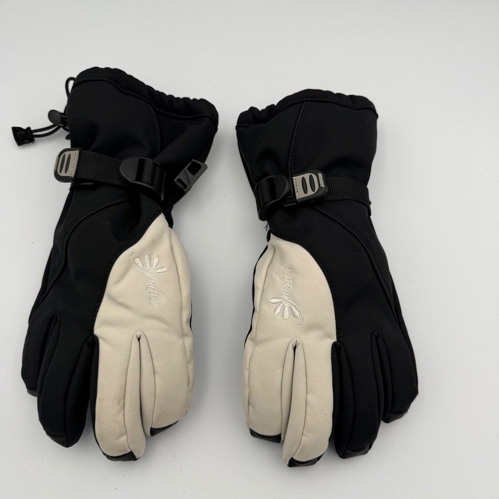 Gordini Ski Gloves Womens Medium Black Cream Good Leather Polyester